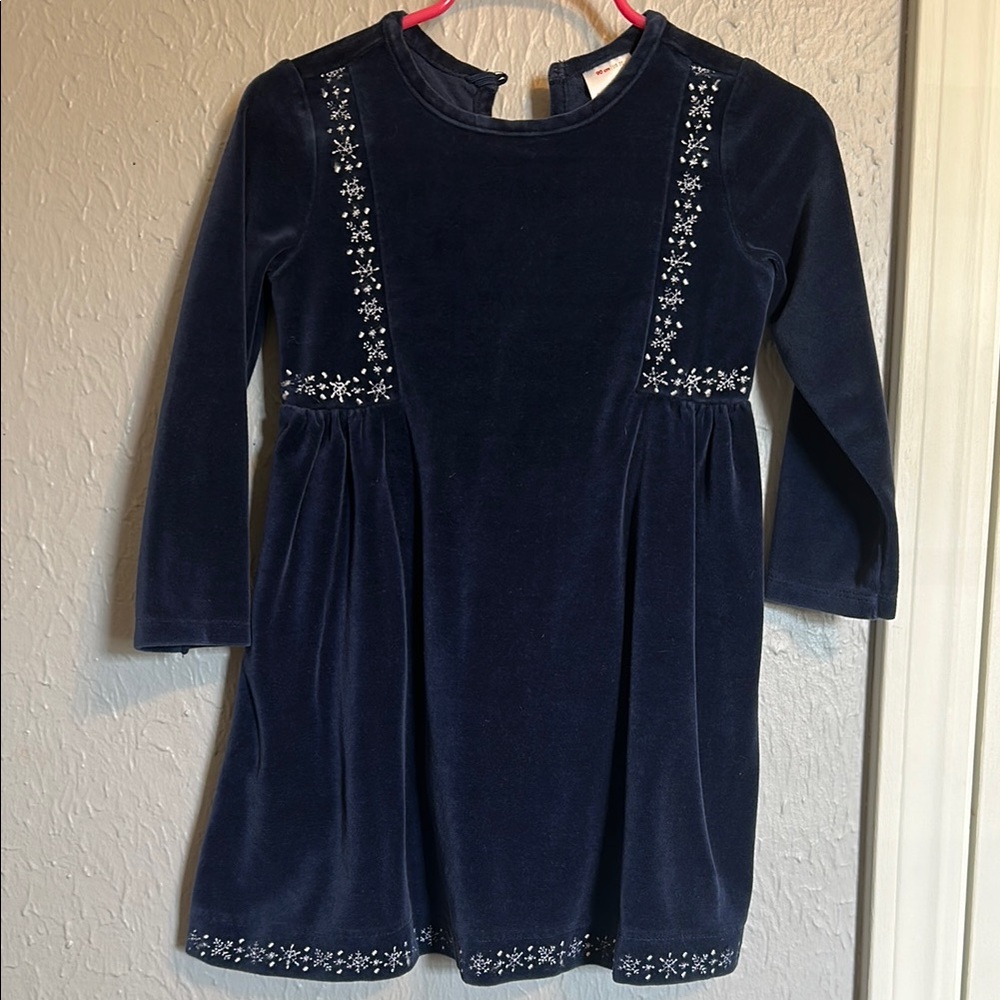 Hanna Andersson Blue Velvet Long Sleeve Velvet Dress Navy Blue